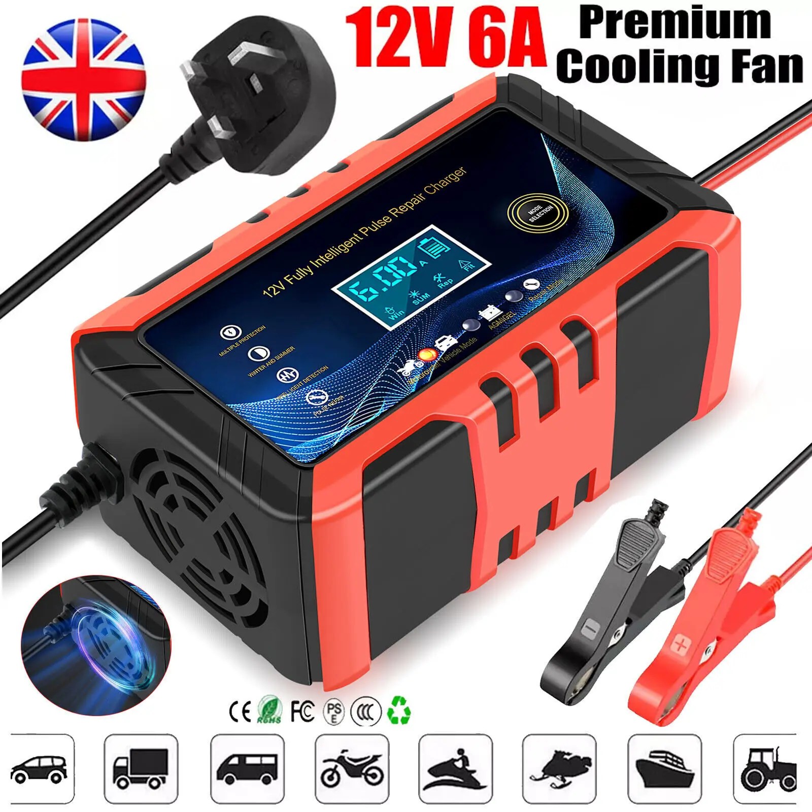Car Battery Charger 12V 6A Fast Charger Automatic Smart Pulse Repair AGM/GEL UK