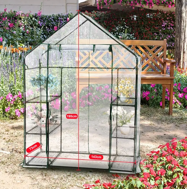 Walk In Greenhouse Compact Green House with 4 Shelves and Weatherproof PE Plastic Cover Plant House/Grow House for Garden and Outdoor Roll up Zip Panel Door Easy No Tool Assembly 6