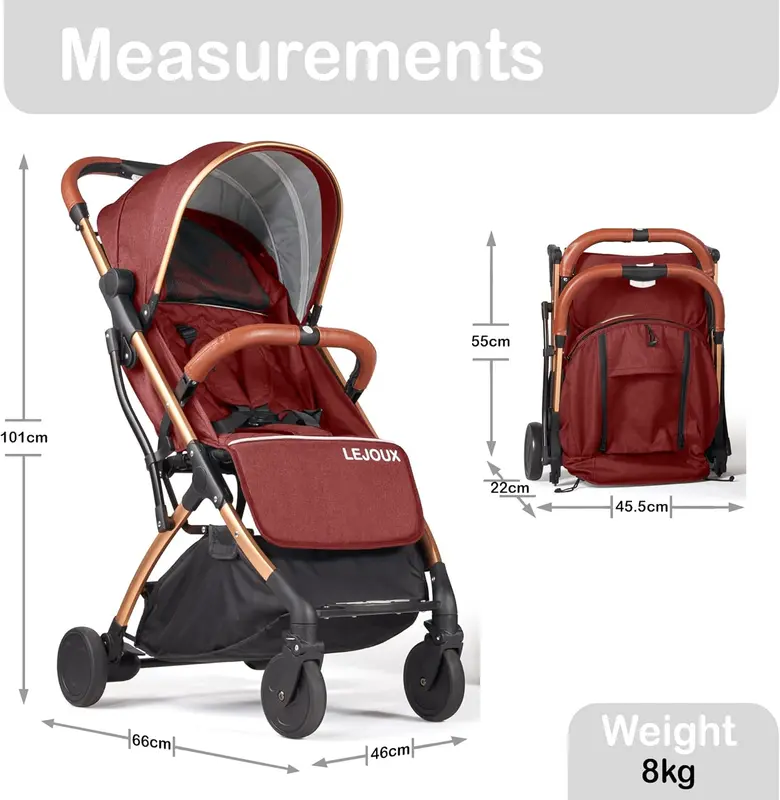 Baby Pushchair Stroller– Lightweight Foldable Travel Buggy with 5-Point Harness, Adjustable Seat Back and Oversize Basket Folds with 1 Hand – Smooth Swivel Wheels Rain Cover (Beige) 5