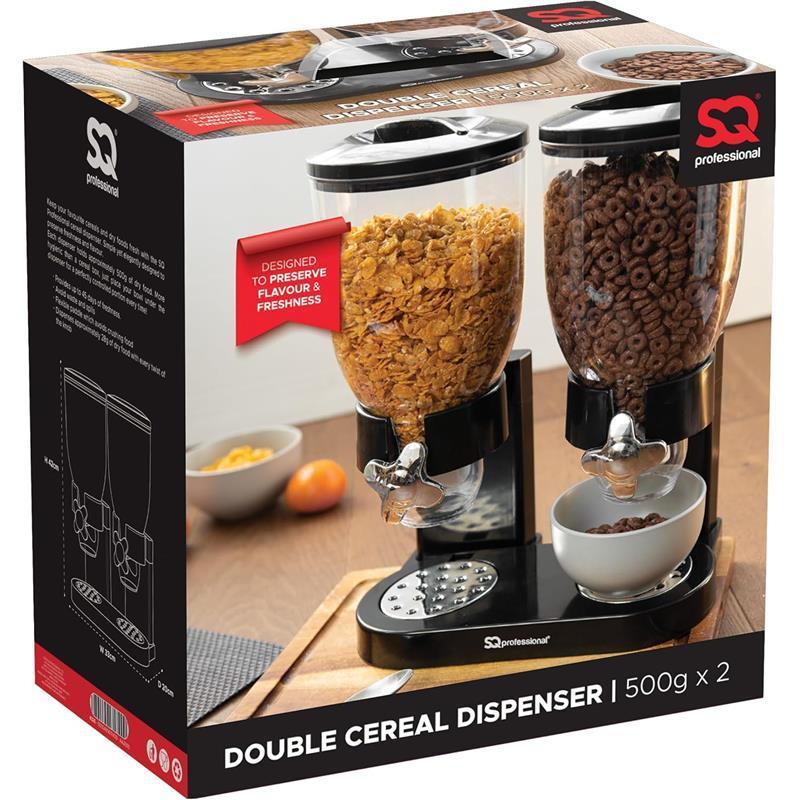 Double Cereal Dispensers -Dry Food Double Canisters With Stand Kitchen Storage Dispenser Transparent Storage Container for Cornflakes, candy, nuts, beans, granola (Black) Coffee Utensils Plastic 3