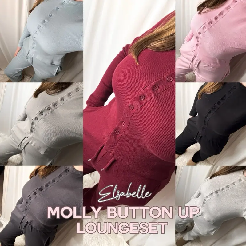 MOLLY Button Up Soft Ribbed Spring Lounge Set