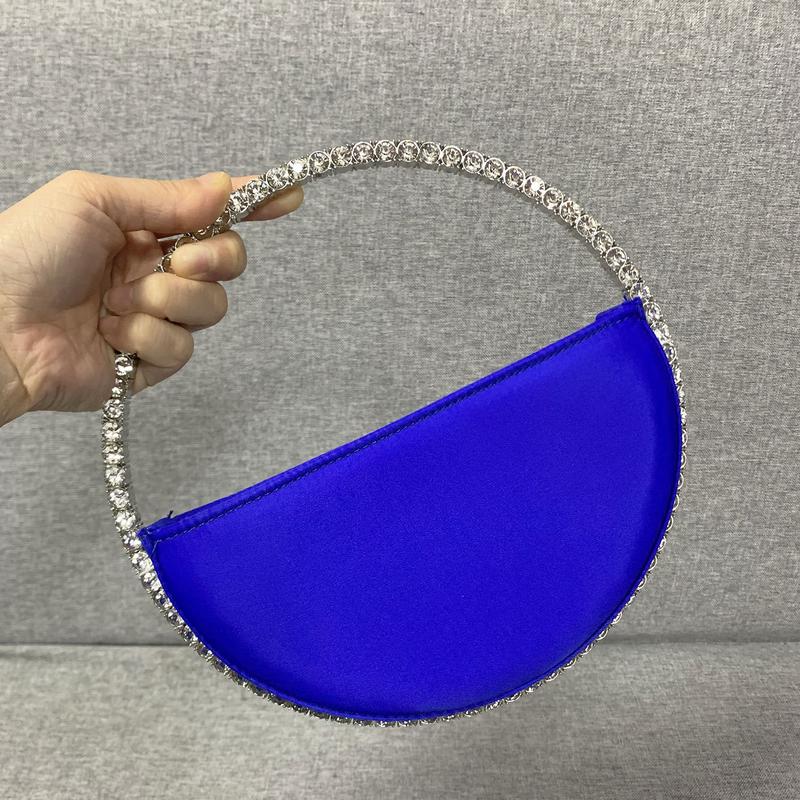 Product Introduction of New Arrival Trendy Women Chic Round Satin Crossbody Hand Bag with Round Bling Crystal Handle Evening Party Bag Purse 5