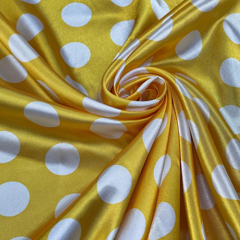 White Polka Dot Spots Satin, Yellow 2