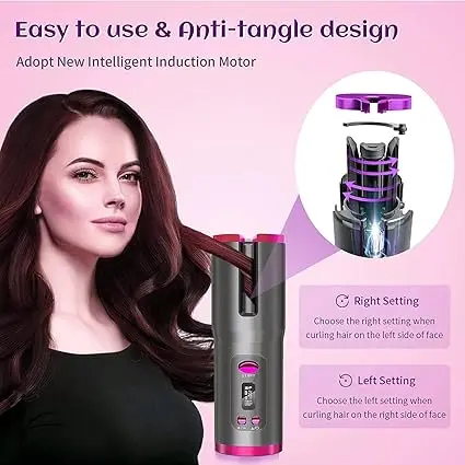 Hair Curler, Cordless Hair Curlers for Long Hair, Wireless Automatic Curling Iron Restriction with Built-in 5000mAh Rechargeable Battery, Portable, for Home Travel etc (Grey) Haircare Heatless Lightweight Comfort 3