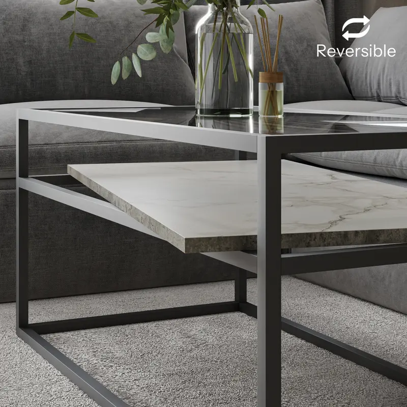 2-Tier Reversible Coffee Table - White Stone/Concrete 6