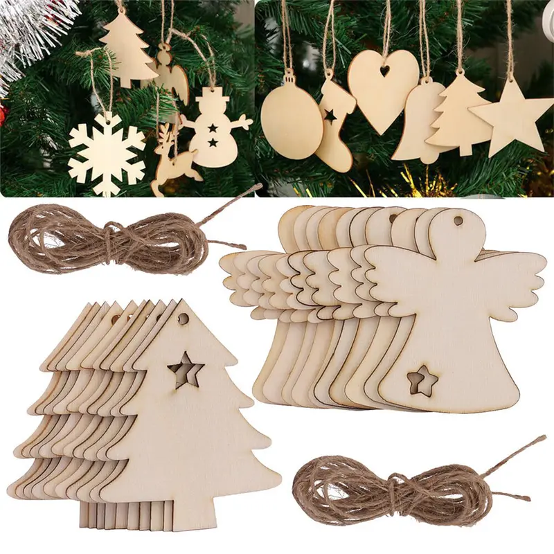 10-30Pc MDF Wooden Christmas Tree Shape Xmas Hanging Decor Blanks Craft Gift Lot 1