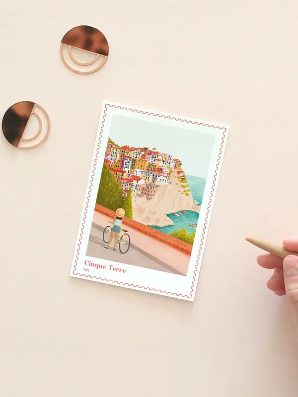 Cinque Terre travel postcard, Travel keepsake, Italy illustrated postcard, Italian postcard, Surprise trip reveal, Travel gift, Mini print 6