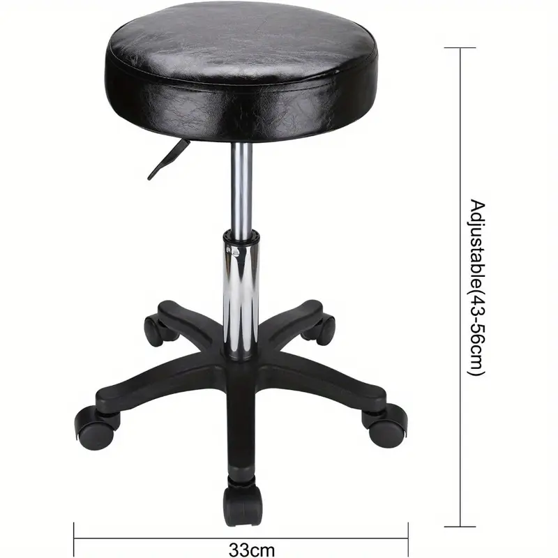 Round Rolling Stool Chair PU Leather Adjustable Swivel Stool 360° Rotatable Hydraulic SPA Salon Tattoo Work Office Chair Modern Industrial Metal Style Work Massage Stools on Wheels (Black) 1