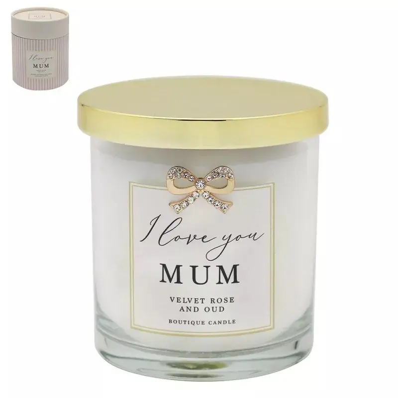 I Love you Mum Velvet Rose & Oud Boutique Jar Candle with Bow Embellishment