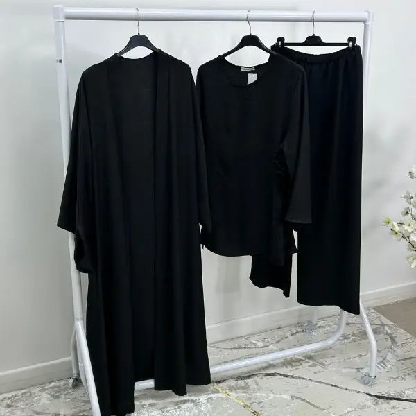 BERBISH Princess Double Cross Tie 3 PIECE COORD SET  top with Flared Sleeves + wide  leg trousers + kimono , One Size (8-18/20), Premium Quality - Womenswear Modest  set  , Casual Elegant Formal Feminine Lady Comfortable graduation modest Adjustable 5