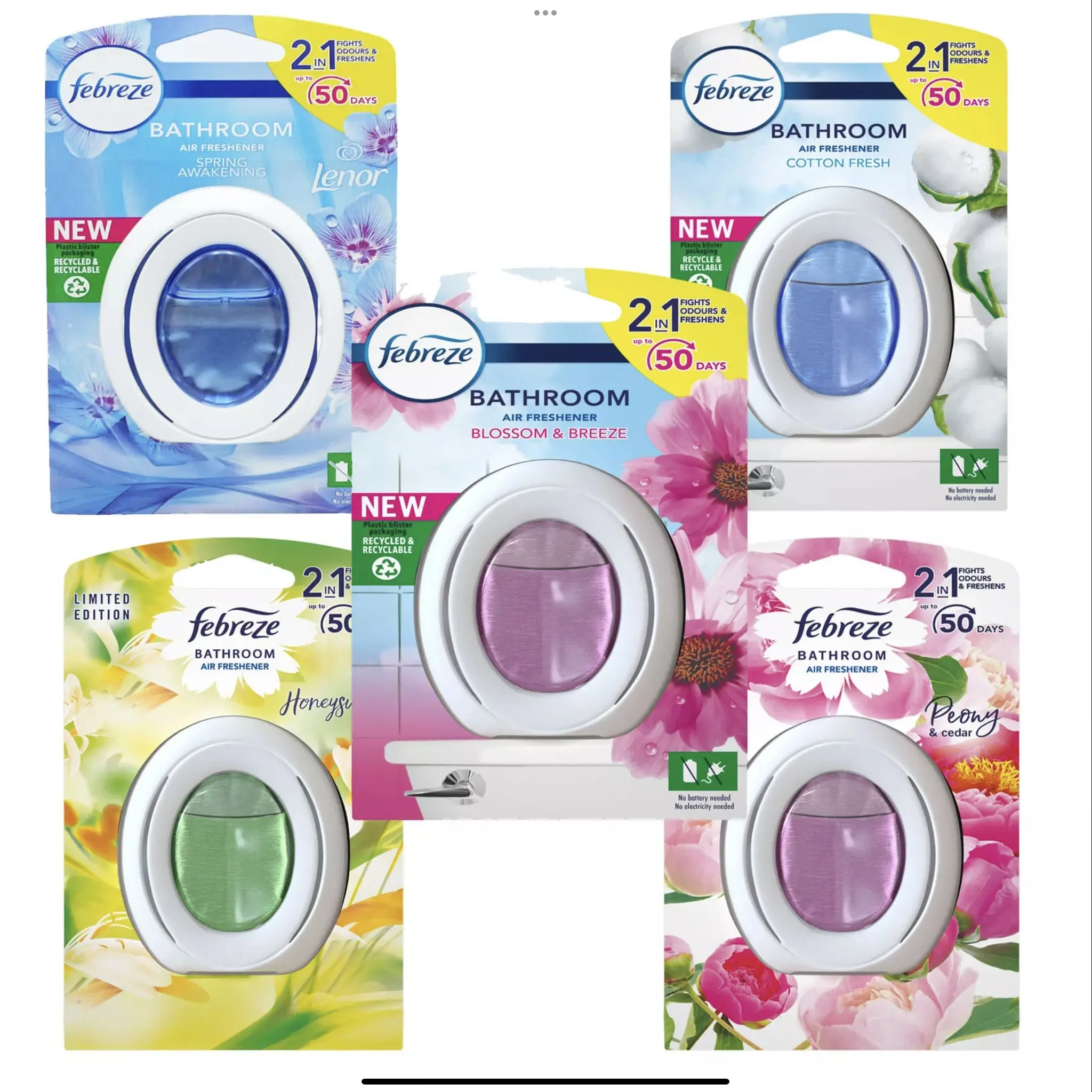 3x Febreze Bathroom Air Fresheners 7.5ml (Scent Options)
