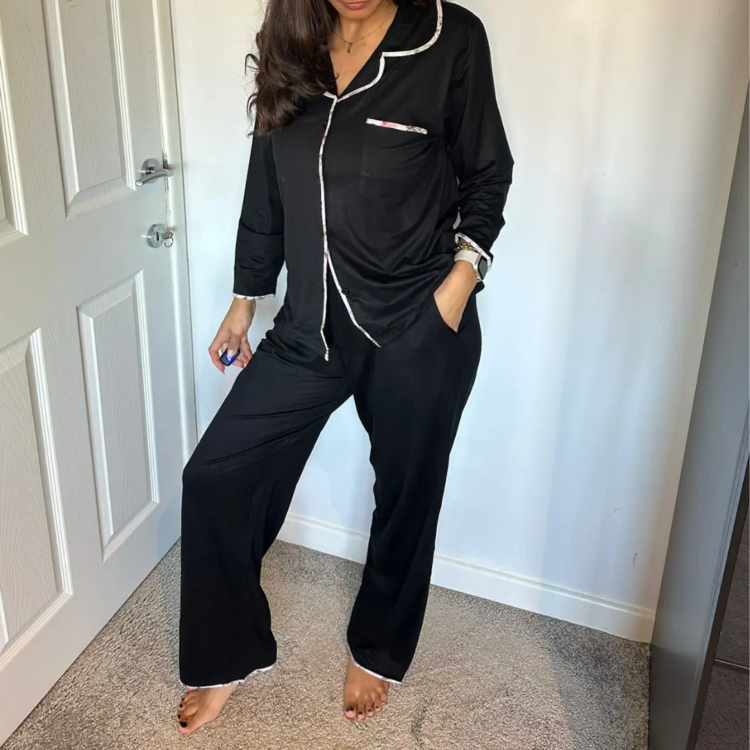 Women's Two-Piece Set Shirt Pyjama Set Super Soft Button Through Shirt with Matching Bottoms, Casual Comfy Loungewear, Long Sleeve Top, Womens Sleepwear