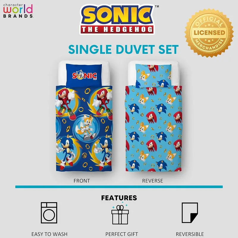 Sonic The Hedgehog Official Speed Design Single Duvet Cover Set | Reversible 2 Sided Bedding Including Matching Pillow Case, Blue 6
