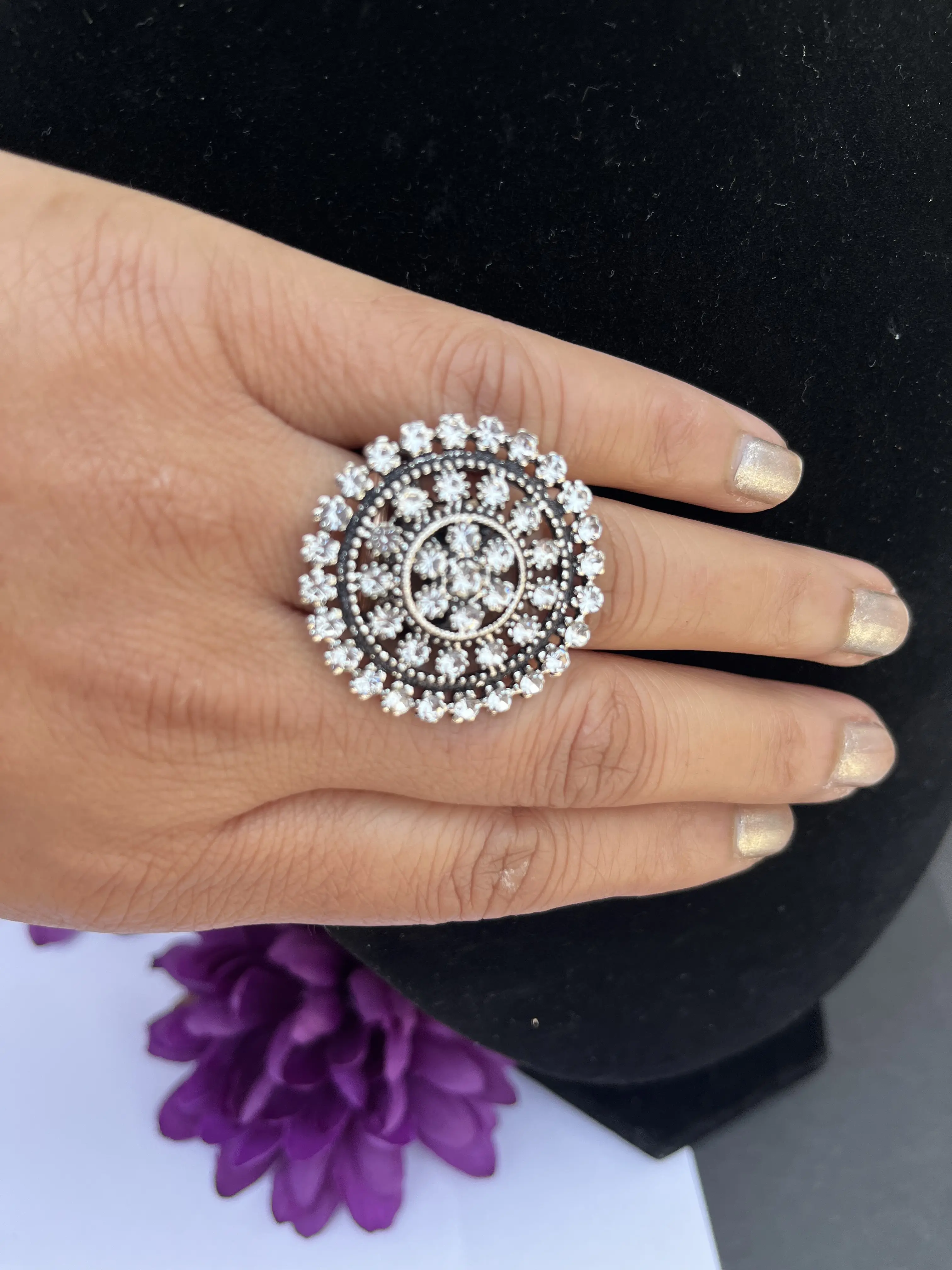 Designer Silver Large Finger Rings for Women Adjustable Finger Ring Jewelry Bridal Rings Indian/Pakistani Jewellery For Wedding