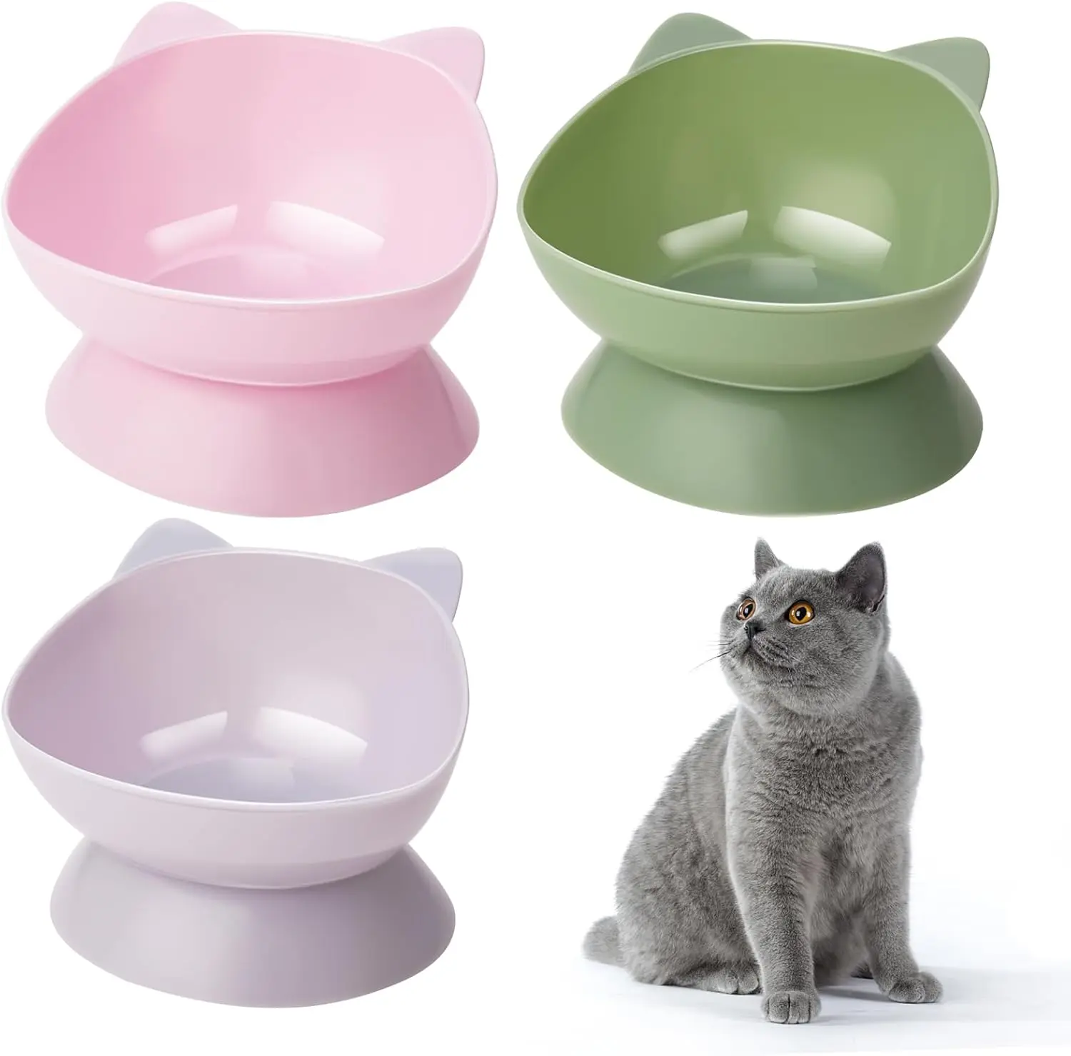 3 Pcs Raised Cat Bowl Tilted Elevated Cat Bowls Plastic Cat Feeding Bowls Kittens Dishes 15° Cat Feeder Food Water Bowl For Pets Cats Dry Wet Food
