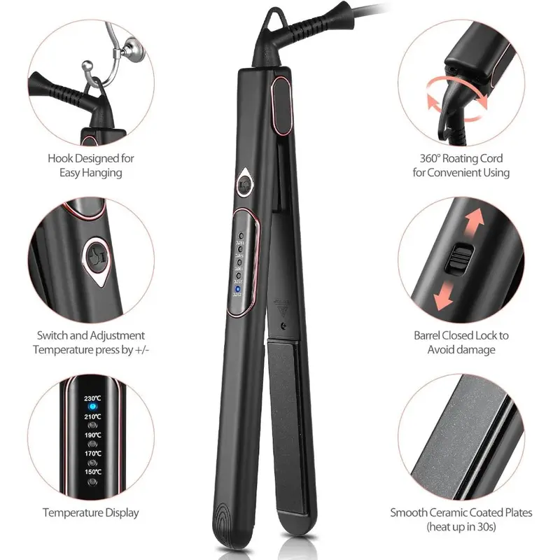 Straighteners for Women, Haglater 2 in 1 Hair Straightener and Curler Ceramic Plates Flat Iron with Adjustable Temperature LCD Display Straightening Styling Tool for Long Hair 6