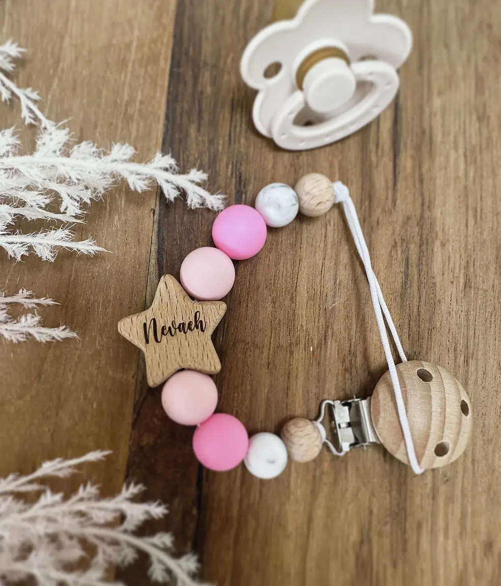 Barbie Personalised Wooden Star Dummy Clip for Babies