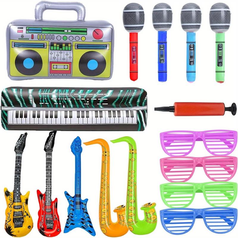 Rock Star Party Balloon Set with Pump - Inflatable Guitar, Saxophone & Microphone Props for 80s/90s Themed Birthdays, Pool Parties & Disco Carnivals, Disco Party Supplies, Party Decoration, Fun Musical Instruments, Inflatable Party Props, Photo Booth Prop 1