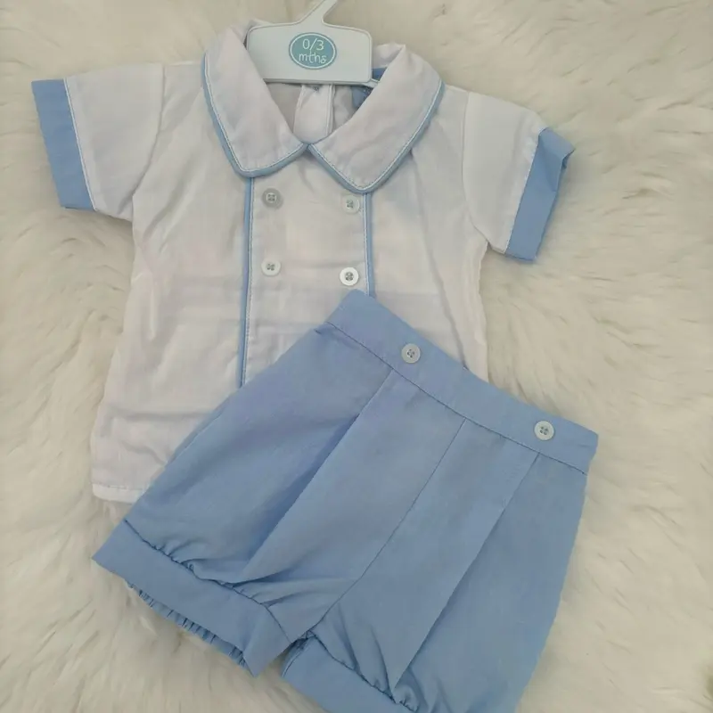 Baby boys blue and white top and shorts set 0-9 months 0
