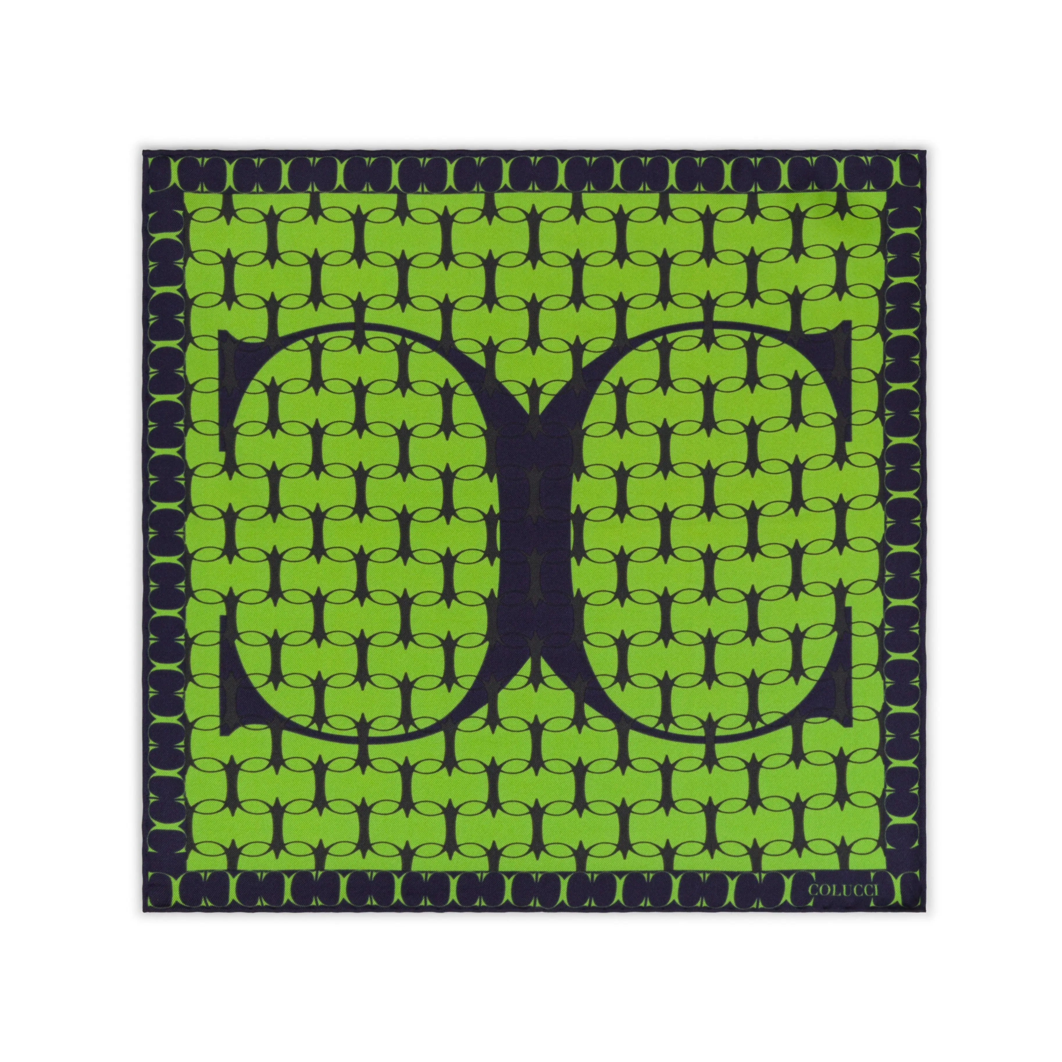 Green & Navy Monogram Silk Pocket Square