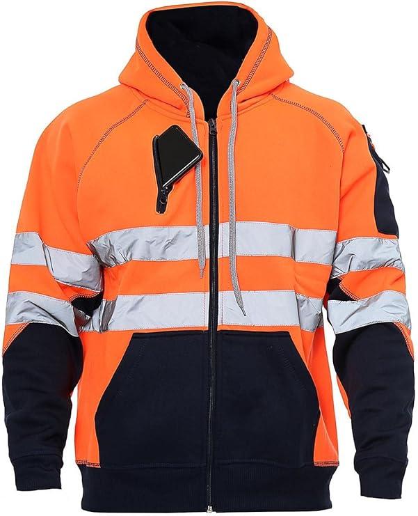 Hi Viz Reflective Fleece Hoodie for Men with 3 Secure Zipper Pockets – Lightweight Waterproof Pullover with Adjustable Hood, Breathable Fabric, and Stylish Design for Outdoor Wear, Casual Outings, and Night Visibility 2