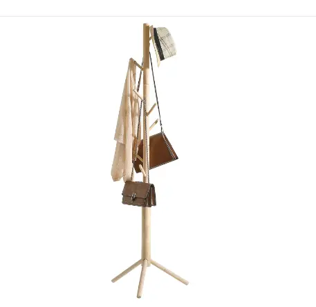 Coat Rack Freestanding, Wooden Coat Rack with 8 Hooks, Adjustable Hall Tree for Entryway, Living Room, Hallway, Bedroom, Coat Hanger for Hat, Handbag, Clothes, Purse, Umbrella, Natural, HCR001N 0