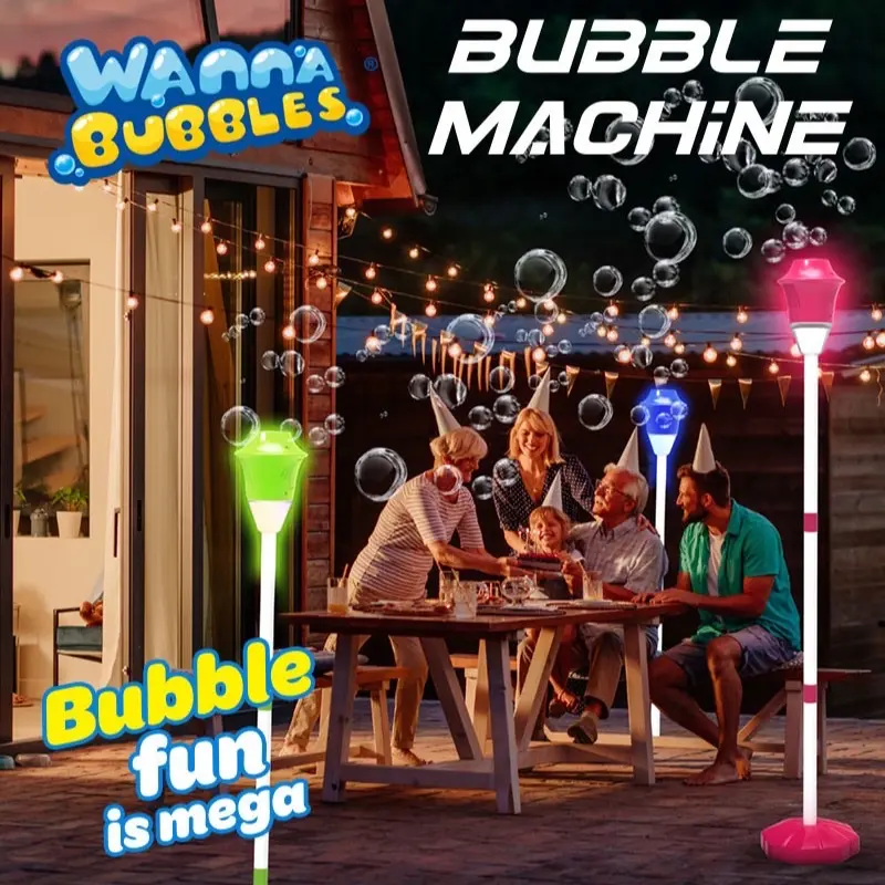 Automatic Bubble Machine with Lights for Kids - Outdoor Battery Bubbler Music Toys for Wedding Birthday Party Holiday