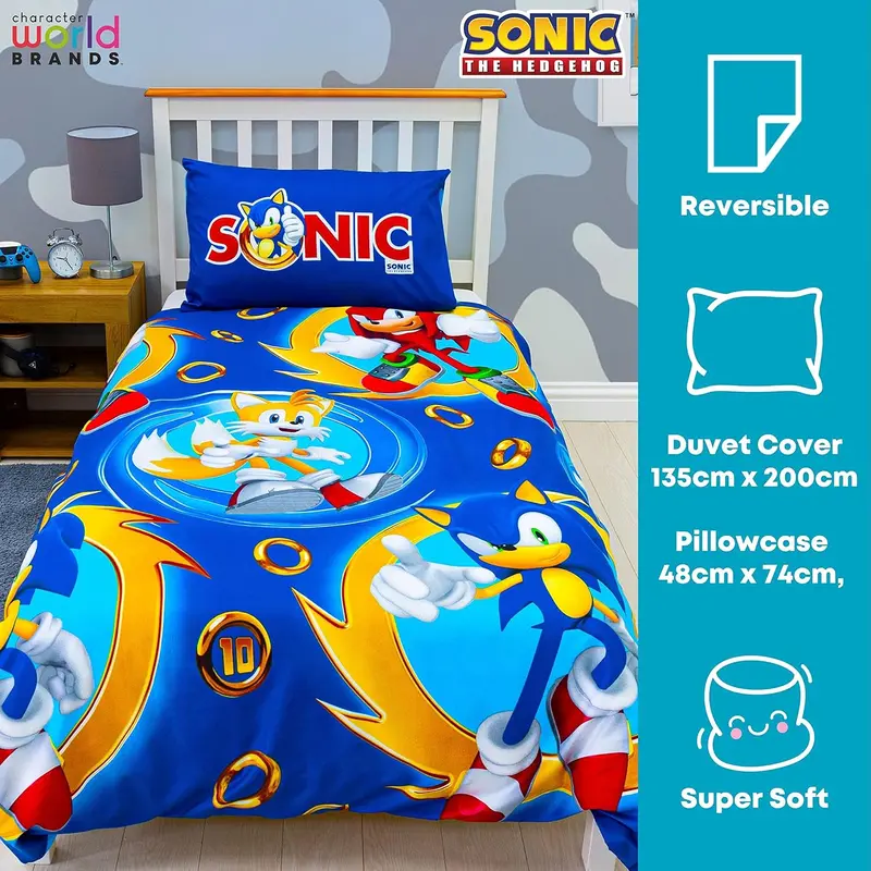 Sonic The Hedgehog Official Speed Design Single Duvet Cover Set | Reversible 2 Sided Bedding Including Matching Pillow Case, Blue 4