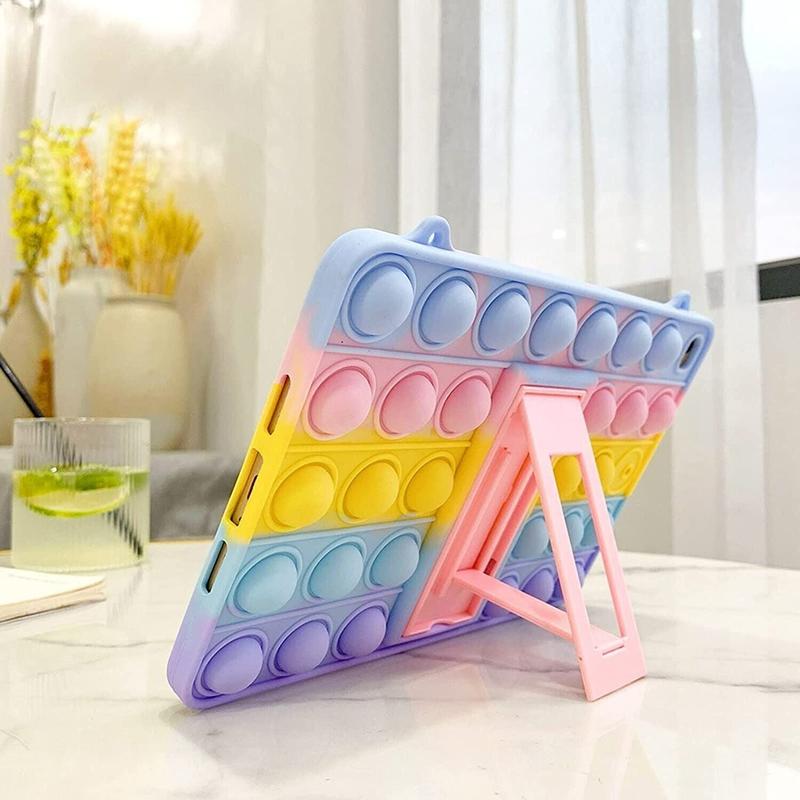 XZC Push Pop Fidget Toys Case for iPad 2019/2020/2021 (7th/8th/9th) 10.2inch Silicone Shockproof Full Body Protection Tablet Cover with Fold Kickstand and Lanyard (iPad 2019/2020/2021 10.2) 3