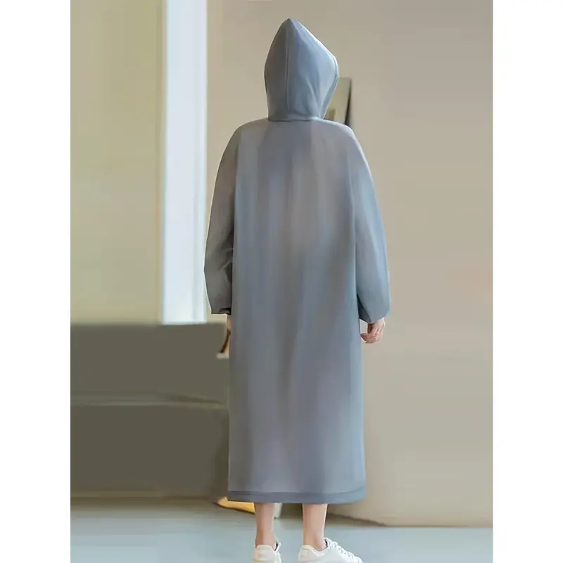 Unisex Solid Hooded Long EVA Raincoat With Long Sleeve And Button Up Placket, Waterproof And Versatile Jacket Suitable For Hiking And Outdoors Activities 6