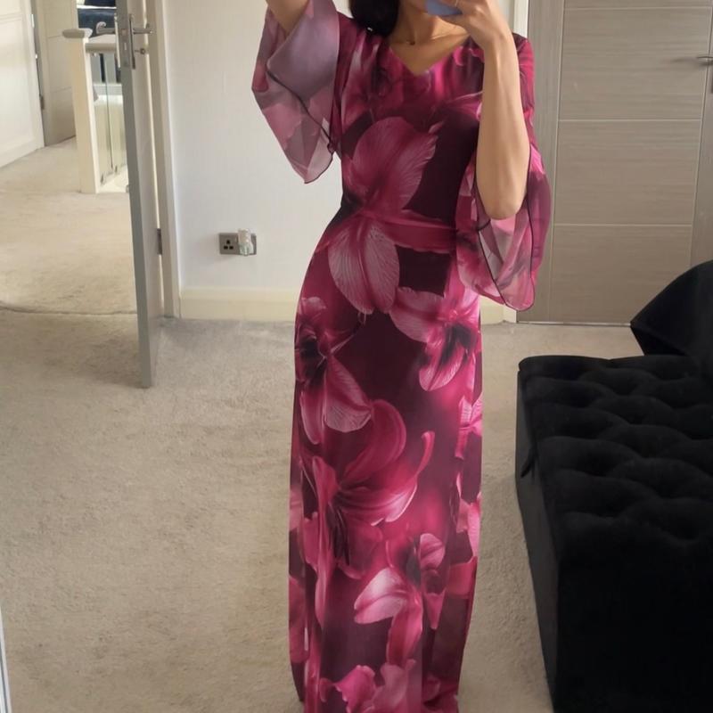 SHESOUT in the Purple abstract floral chiffon tie front or tie back maxi dress 1