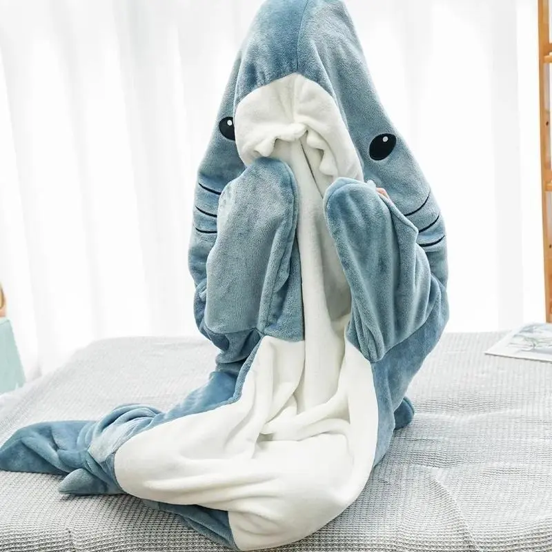 [2025]Shark Blanket Adult Cartoon Sleeping Bag Pajama Hooded Warm Flannel Funny Homewear Shark Onesie Sleeping Bag Winter Warm Blanket Loungewear Nightwear 4