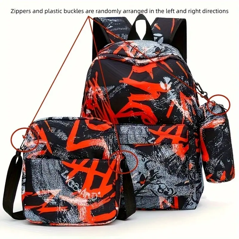 Three Pieces Set Men's Backpack With Handbag& Pencil Case, Dirt Resistant Ultra Lightweight Large Capacity Backpack For Teen Boys 5
