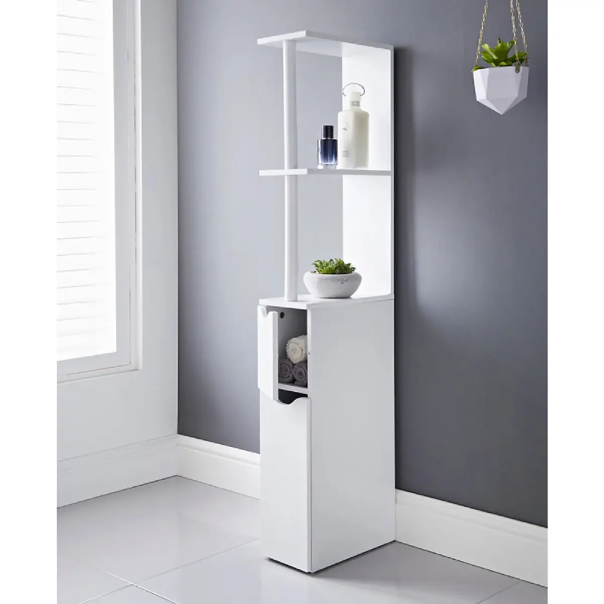 Saxony Bathroom Storage Cabinet with 2 Shelves and 2 Doors Tallboy White Wooden Furniture Unit tall narrow cupboard Slim Floor Standing Design cabinets