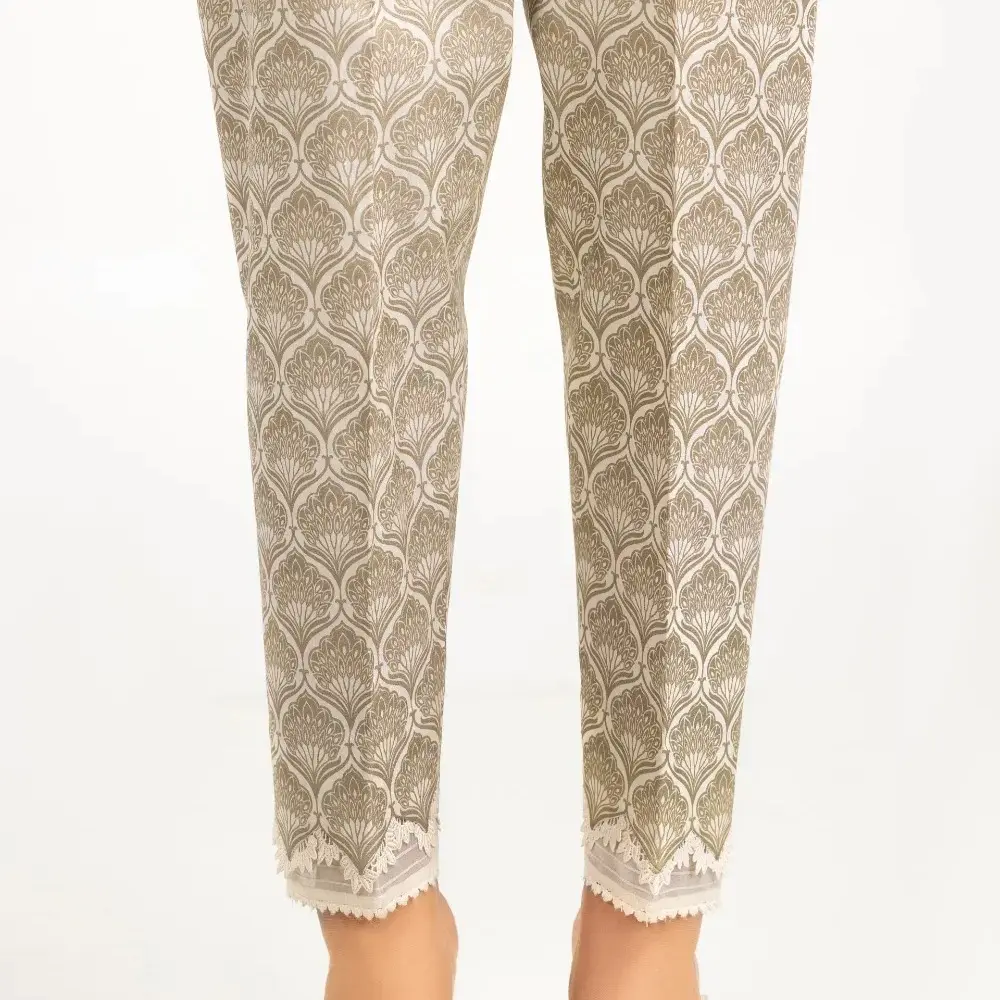 IDEAS- Luxury  Raw Silk Screen Printed Embellished Trouser | ILP-TR-22-07 1PC Womenswear Bottom Lady Pants Comfort Women
