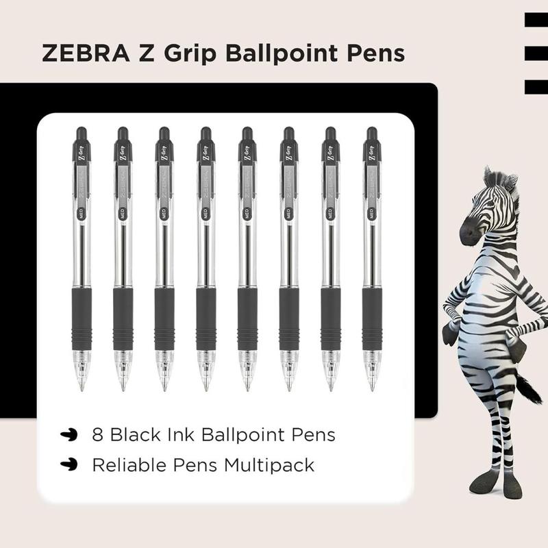 Z Grip Black Ballpoint, Pens with Pocket Clip 8pk, Reliable Black Biro Pens Multipack for Everyday, New Pack Size 8pk 3