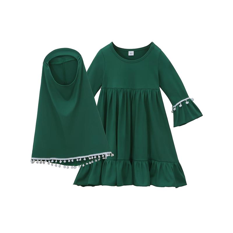 Un traje de primavera y otoño para jóvenes musulmanes de un solo color + un pañuelo para la cabeza 2