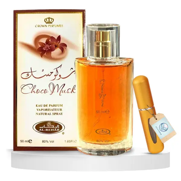 Choco Musk Eau de Parfum 50ml + Mini Perfume Bottle - Sweet Vanilla & Arabic Oud Scent - Unisex Arabian Fragrance by Al Rehab