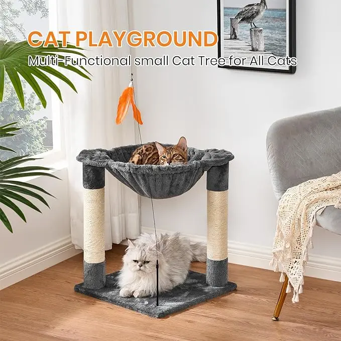 Dogat Cat Tree with Scratching Post, Cat Wand Removable and Flexible, Small Cat Tree, Cat Hammock Bed for in Door Cats, Dark Grey, 48cm b&m  cat scratcher Scratchers scratch post