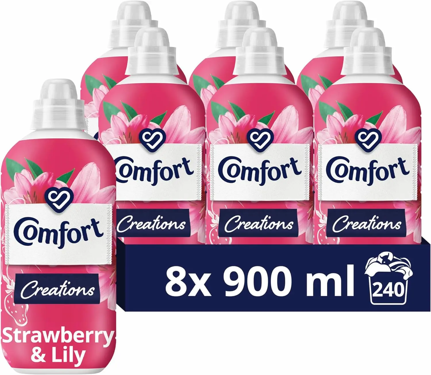 Strawberry & Lily Fabric Conditioner with Stay Fresh technology for 100 days of freshness + fragrance* 240 washes (8x 900 ml) Household Pack Bottles