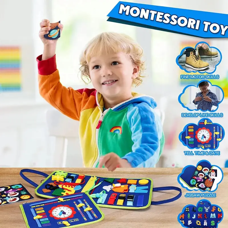 Busy Board for toddlers, 4 pages, Dinosaur model, learning and improving fine motor skills 5