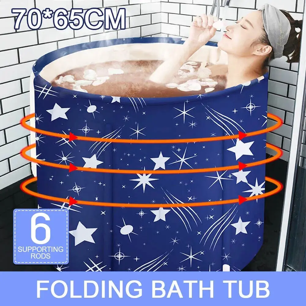 Foldable Portable Bathtub Water Tub Folding PVC Adult SPA Bath Bucket 70*65cm Personal