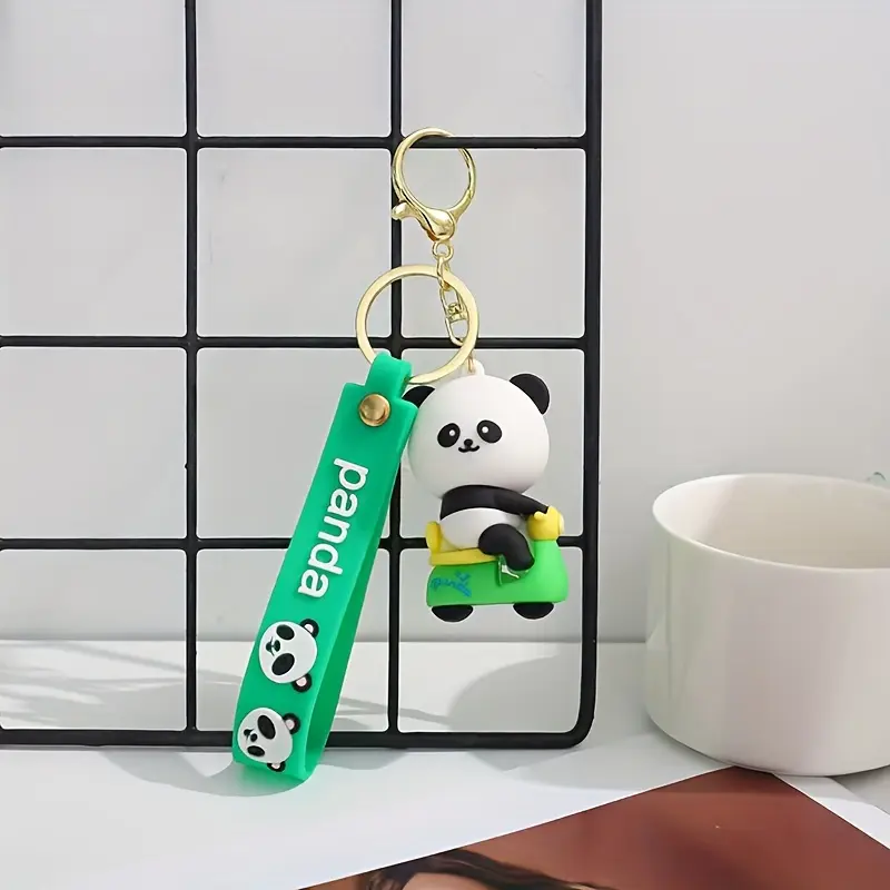 1pc Cartoon Panda Silicone Keychain, Cute Animal Theme Charm for Keys, Backpack, Car - Novelty Women's Accessory, Christmas Gift, Round Ring Clasp 5