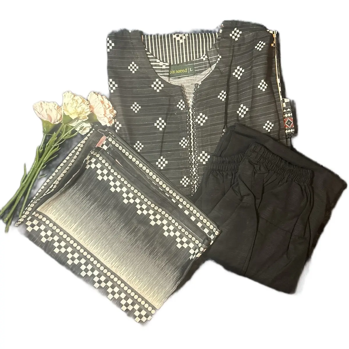 Bin Saeed Khadar Printed Shirt with Plain Trouser Set for Women - Casual Style - Womenswear S to XL