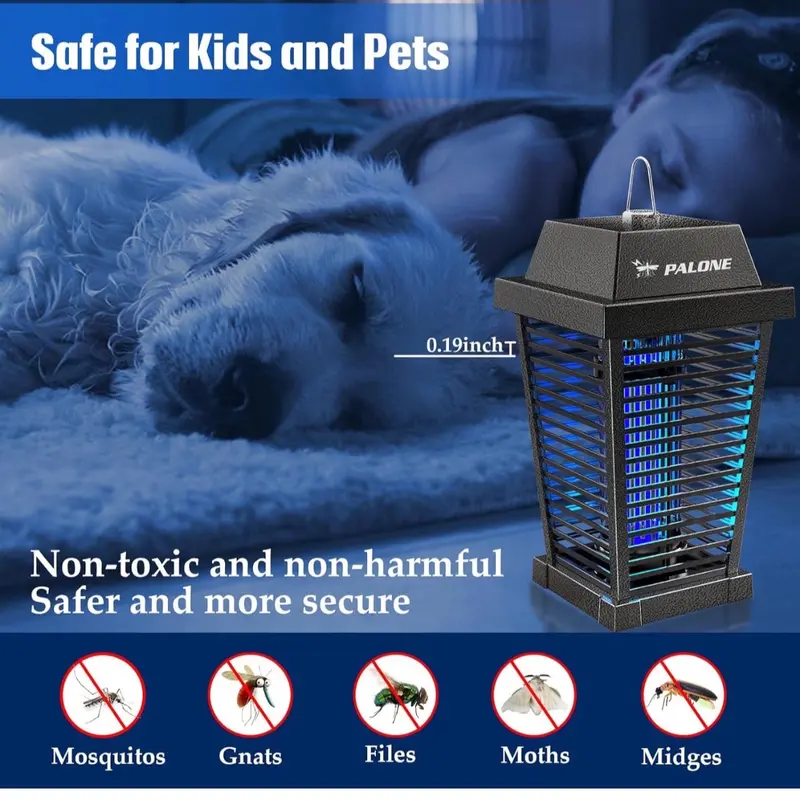 PALONE Solar Fly Killer 4500V Fly Zapper Two Charging Modes of Solar & Type-C Electric Bug Zapper with Fireproof ABS Material for Garden Outdoor and Indoor Electric Insect Killer for Mosquitoes 4