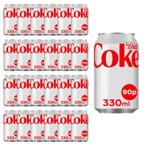 Diet Coke PMP Zero Sugar Cans Drink - Pack of 24 x 330ml - Classic Coca-Cola Taste, Clearance Beverage