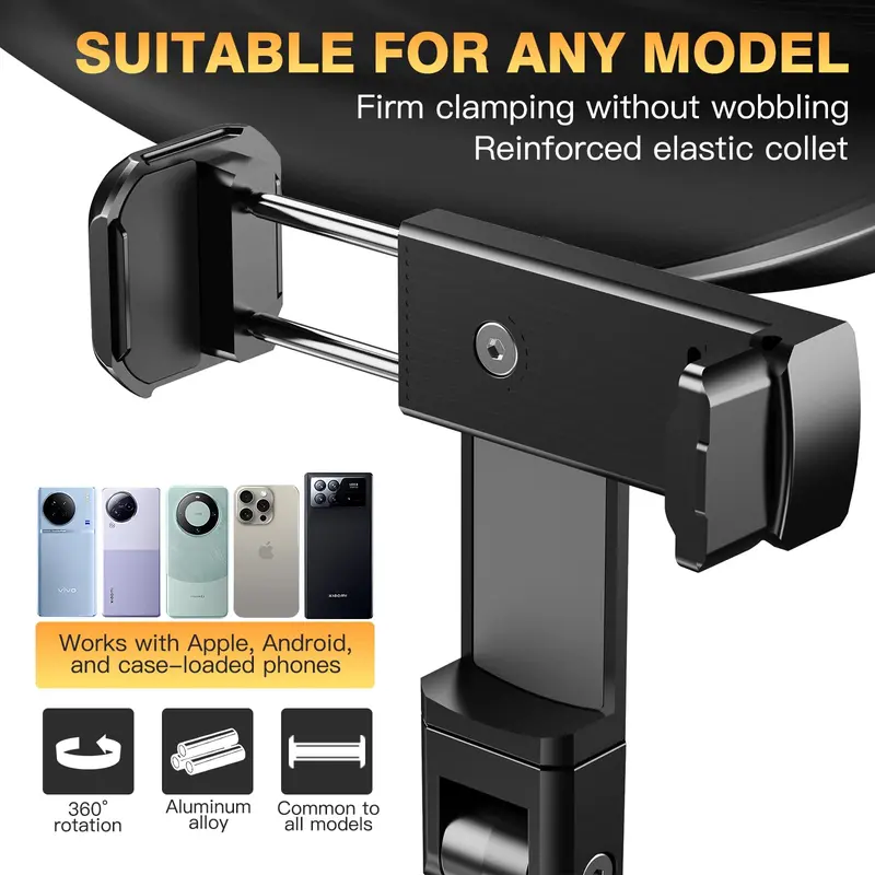 Magic Portable Phone Holder all-in-one anti-shake handheld, Stand Aluminium Alloy with Multi-Directional 360° Rotation, Sturdy and Undestroyablel, Retractable Foldable Holder for All Phone, with iphone 16, Table, Traveler Must Have 4