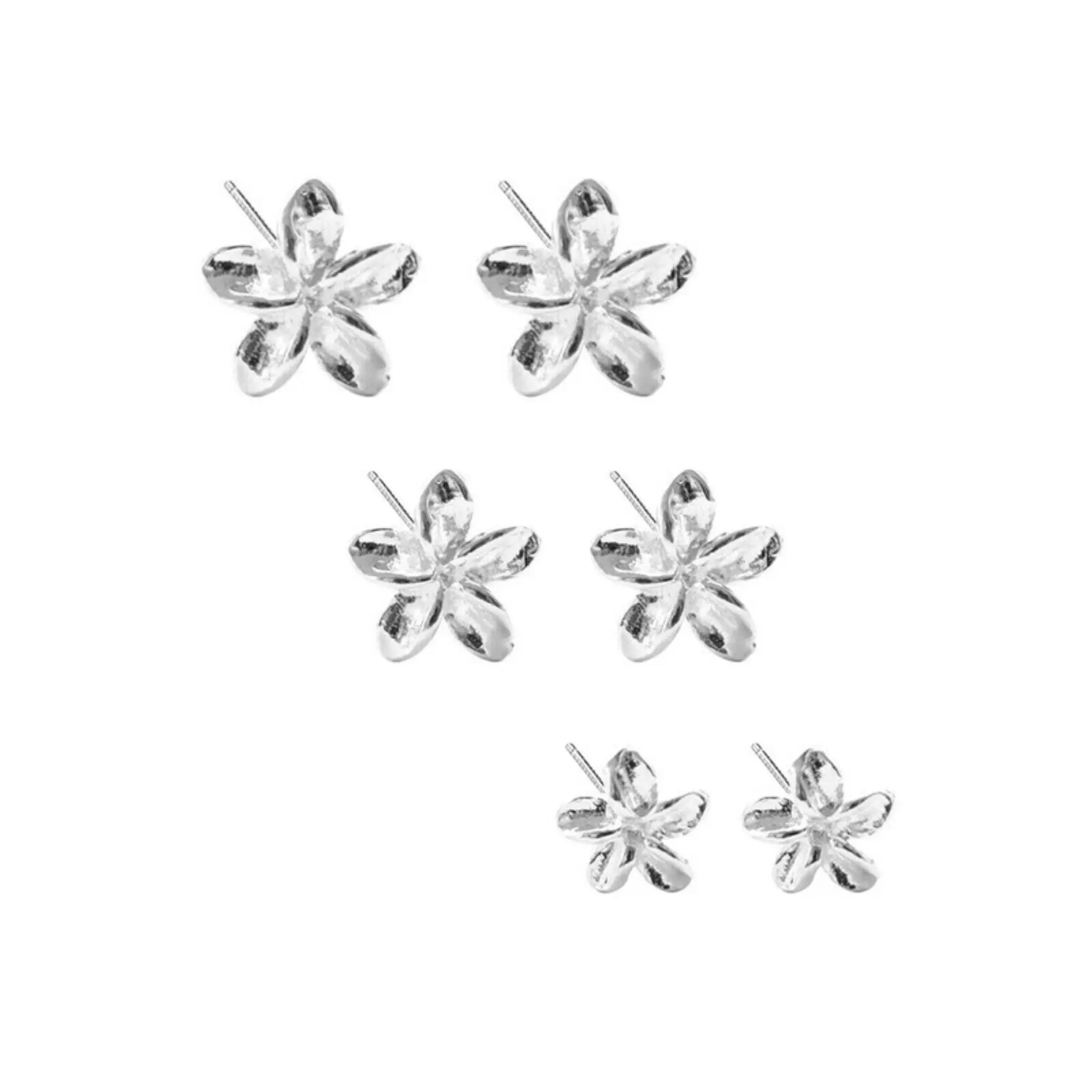 Sterling Silver Lily Flower Stud Earrings 4.5mm 6mm 7mm