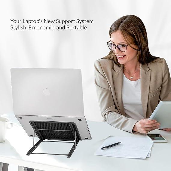 Sunny Side Adjustable Laptop Stand for Desk, Ergonomic Foldable Laptop Riser with 6 level Adjustment, Ventilated Aluminium Computer Stand with MacBook Pro/Air All Surface (10-15.6'' Laptops) (Black) 4