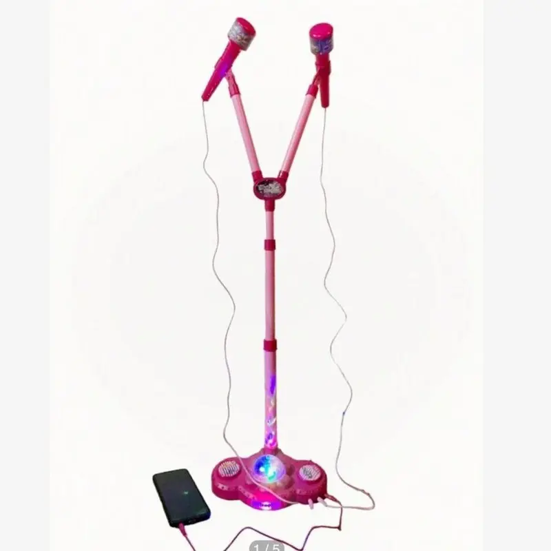 Toy Microphone 2 Karaoke Big singing music set - Height Adjustable - Sound Output and Lights - Clear Sound Christmas gift 5